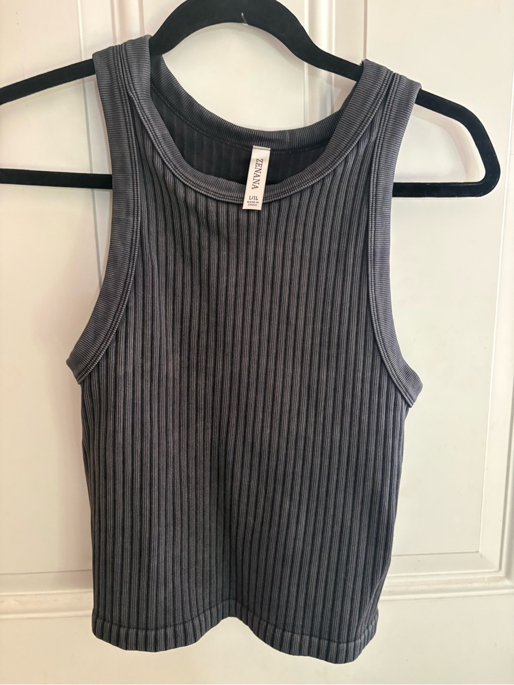 Zenana Ash Black Acid Washed Ribbed Tank Top - L/XL